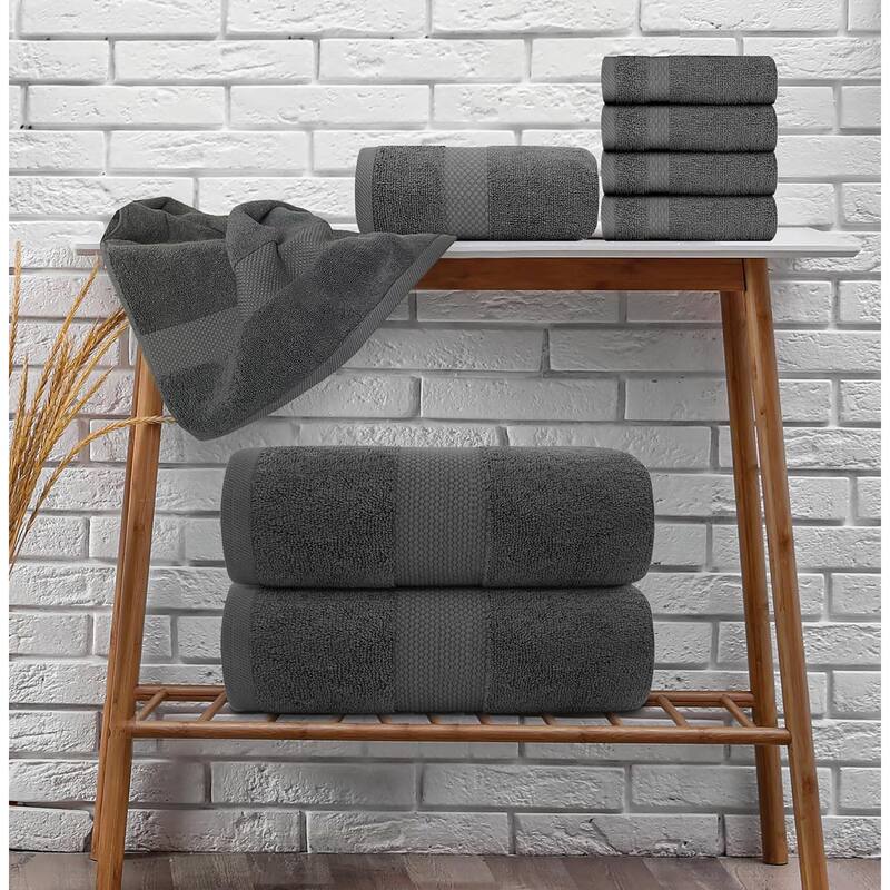 White Classic Luxury Cotton 8Pc Multi Size Towel Set [2 Bath Towels, 2 Hand Towels, 4 Washcloths]