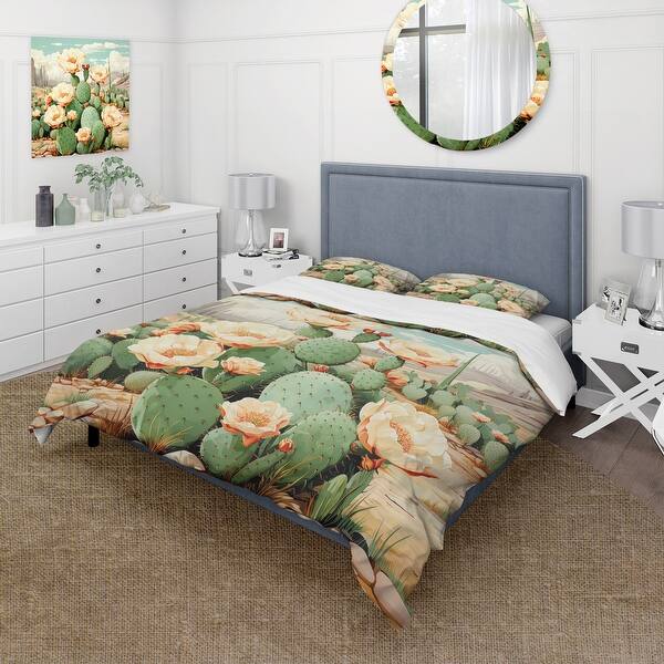 Designart - Coral Green Cactus Desert Blooms Pointillism IV - Cactus Bed  Cover Sets - Traditional Bed Sets With Shams - Bed Bath & Beyond - 42503848