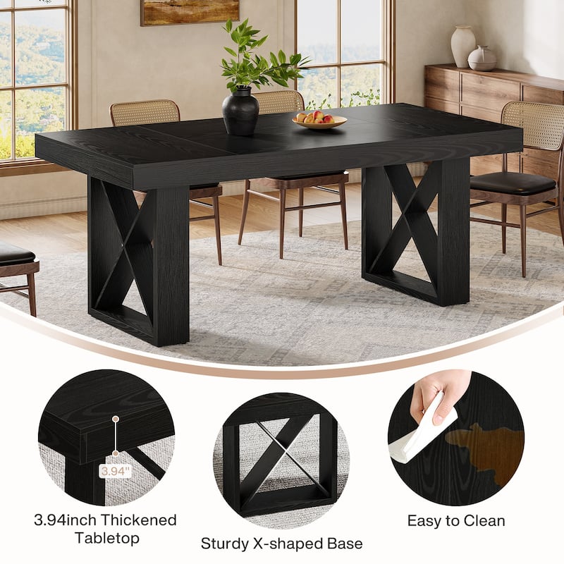 63-Inch Rectangle Dining Table for 4-6 People, Farmhouse Kitchen Table