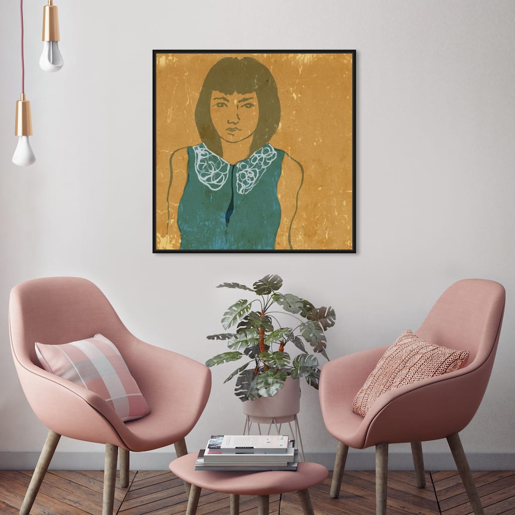 Oliver Gal 'Lady in Teal' People and Portraits Wall Art Framed Canvas Print Portraits - Yellow, Blue
