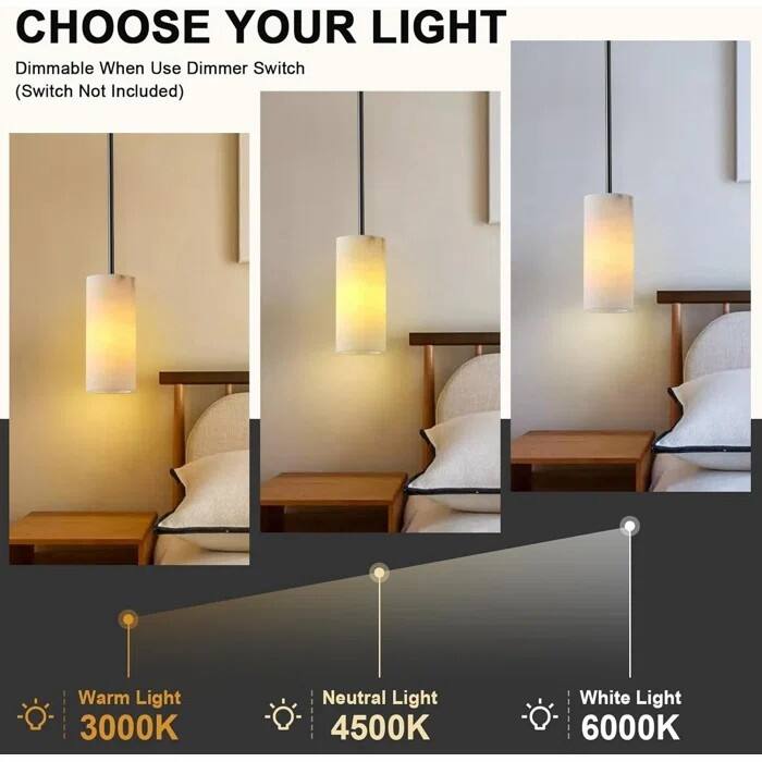 Dimmable LED Solid Brass Pendant Light with Spanish Alabaster Shade