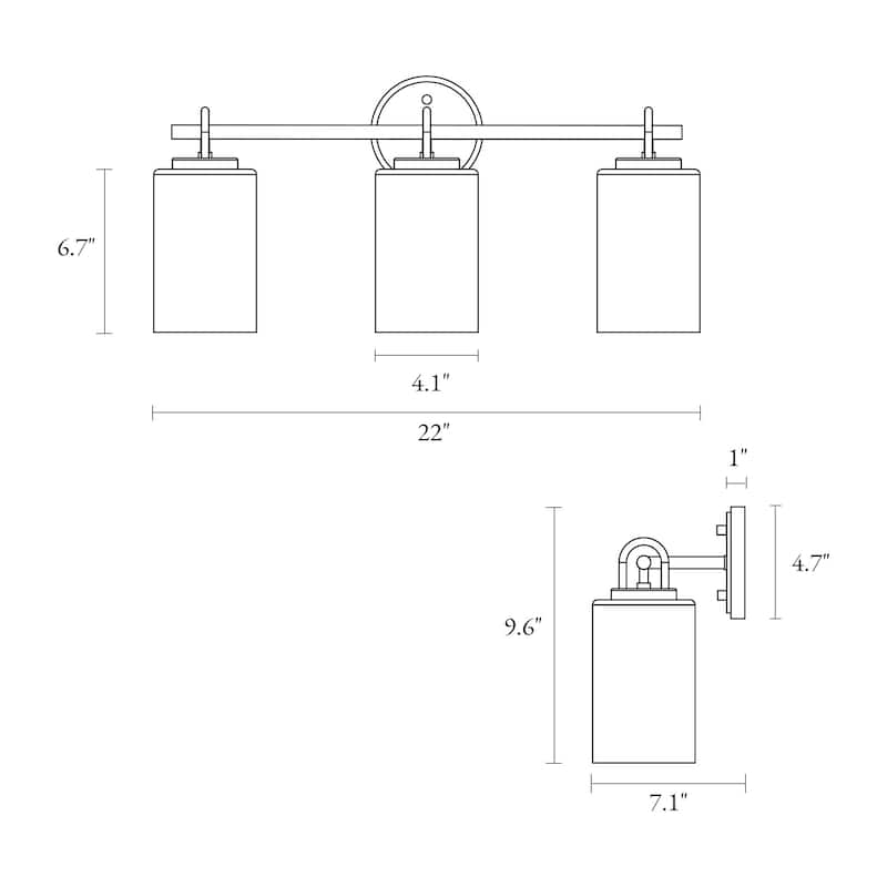 Modern Farmhouse 3-Light Black Bathroom Vanity Light Cylinder Glass Wall Sconce - L 22" x W 7.1" x H 9.6"
