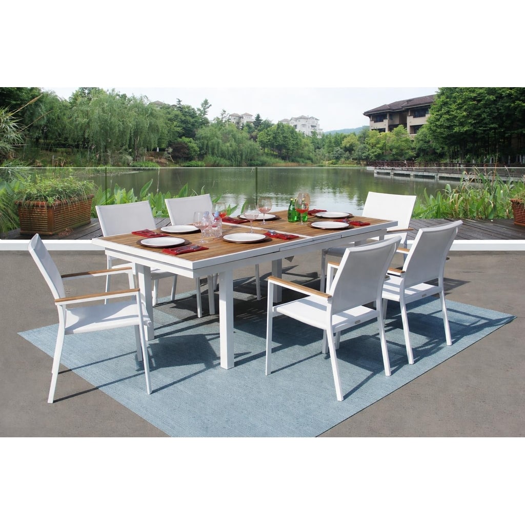 Madeira White 7-Piece Aluminum Outdoor Dining Set with Sling Set in White - N/A