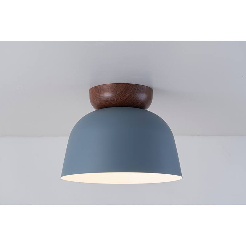 1-Light Blue/Green Dome Shape Flush Mount Ceiling Light - 11.02-in W x 11.02-in D x 7.87-in H - Blue