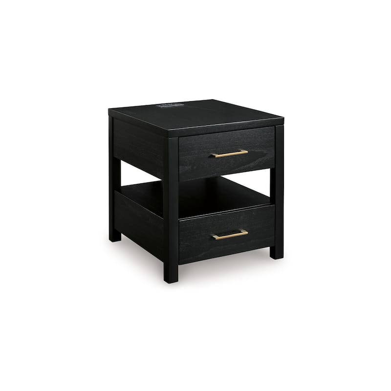 Wendy Side End Table, Open Cubby, Dual USB Ports, 24 Inch Black Wood