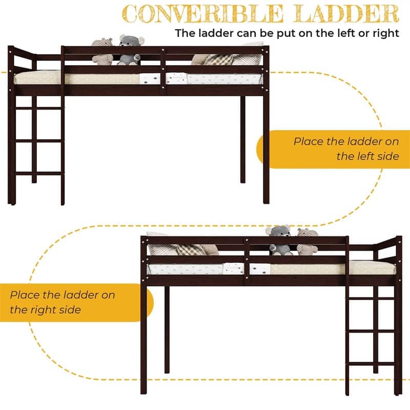 Solid Wood Toddler Platforms Loft Bed Twin Size With Stairs