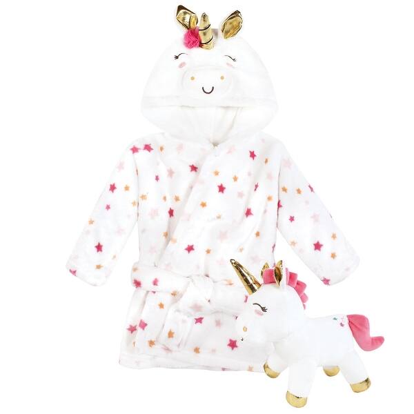 slide 1 of 1, Luvable Friends Infant Girl Plush Bathrobe and Toy Set, Stars Unicorn, 0-9 Months - Stars Unicorn - 0-9 Months 0-9 Months - Stars Unicorn