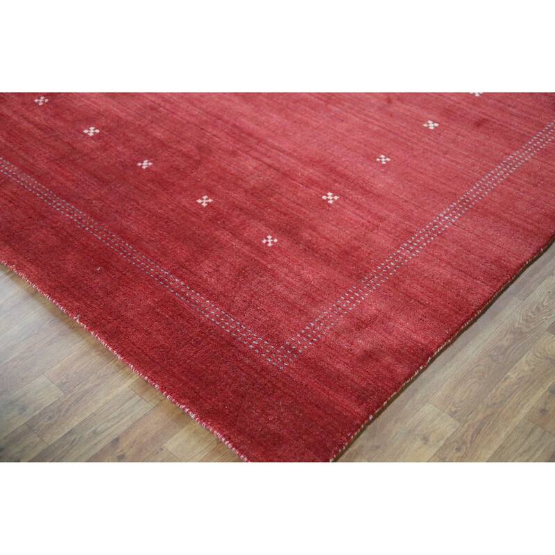 Hand Knotted Oriental 100% Wool Carpet Tribal Tribal Red Gabbeh Area Rug - 9' 9'' X 6' 9''