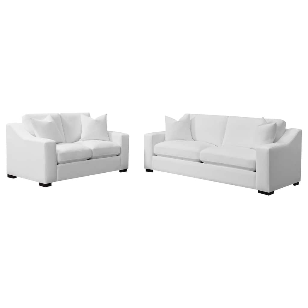 Shanice 2pc Living Room Sofa Set, 4 Accent Pillows, White Trillium