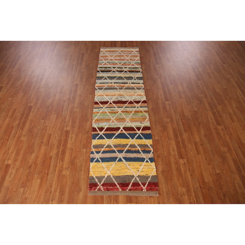 Trellis Moroccan Oriental Runner Rug Hand-Knotted Wool Carpet - 2'8" x 10'0"