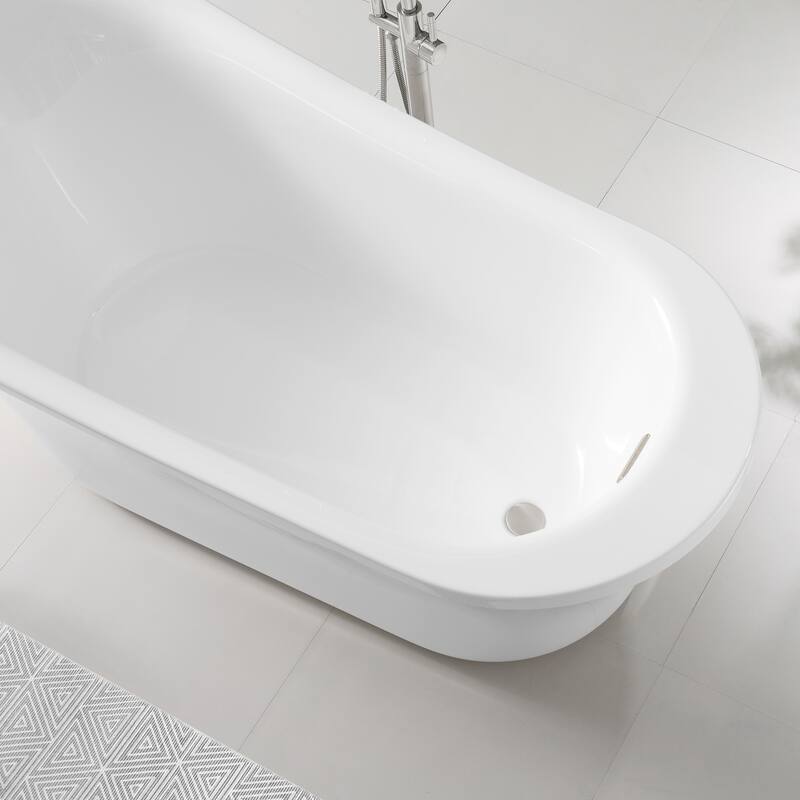 OVE Decors Rachel 70 in. White Acrylic Bathtub with included Satin Nickel and Chrome Hardware