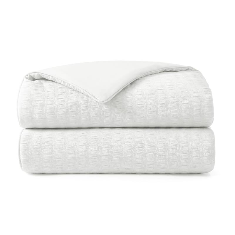 Lightweight Cooling Reversible Bed Blanket, Breathable Seersucker Comforter for Hot Sleepers