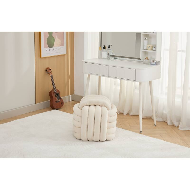 060Chenille Fabric Modern Knot Design Ottoman Makeup Stool Footstool, Comfortable and Stylish Seat for Living Room, Bedroom,