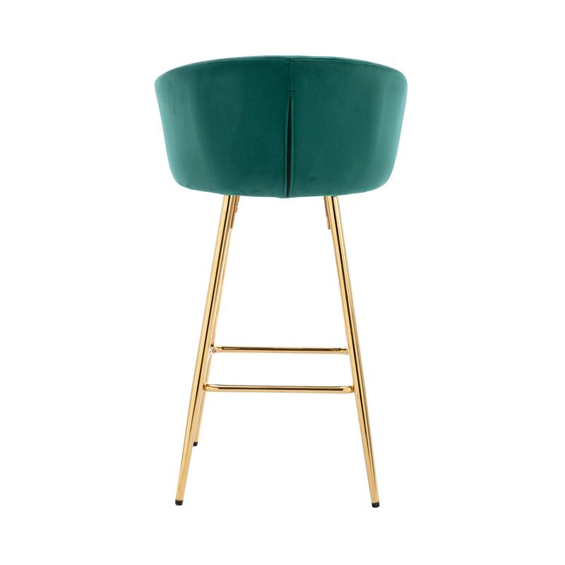 Velvet Bar Stools Set of 2, Counter Height Bar Chairs with Armrests, Kitchen Island Stools with Footrest and Golden Legs