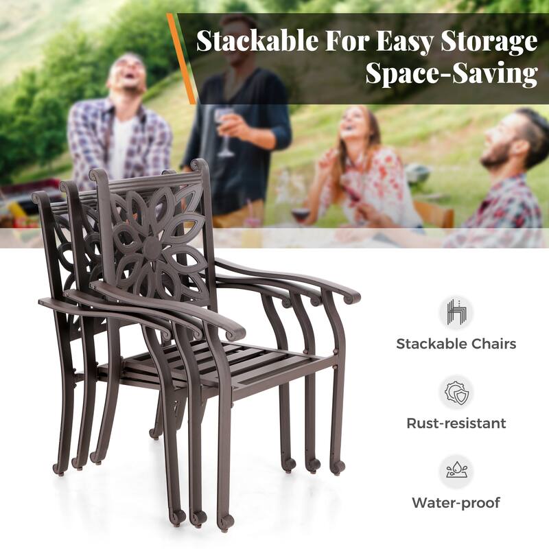 MAISON ARTS 7-Piece Cast Aluminum Patio Dining Set with Round Dining Table & 6 Dining Chairs