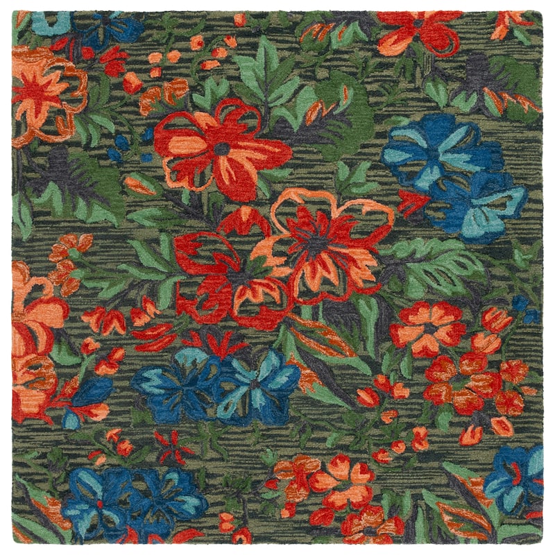 SAFAVIEH Handmade Jardin Engeline Country Wool Rug - 6' Square - Blue/Orange