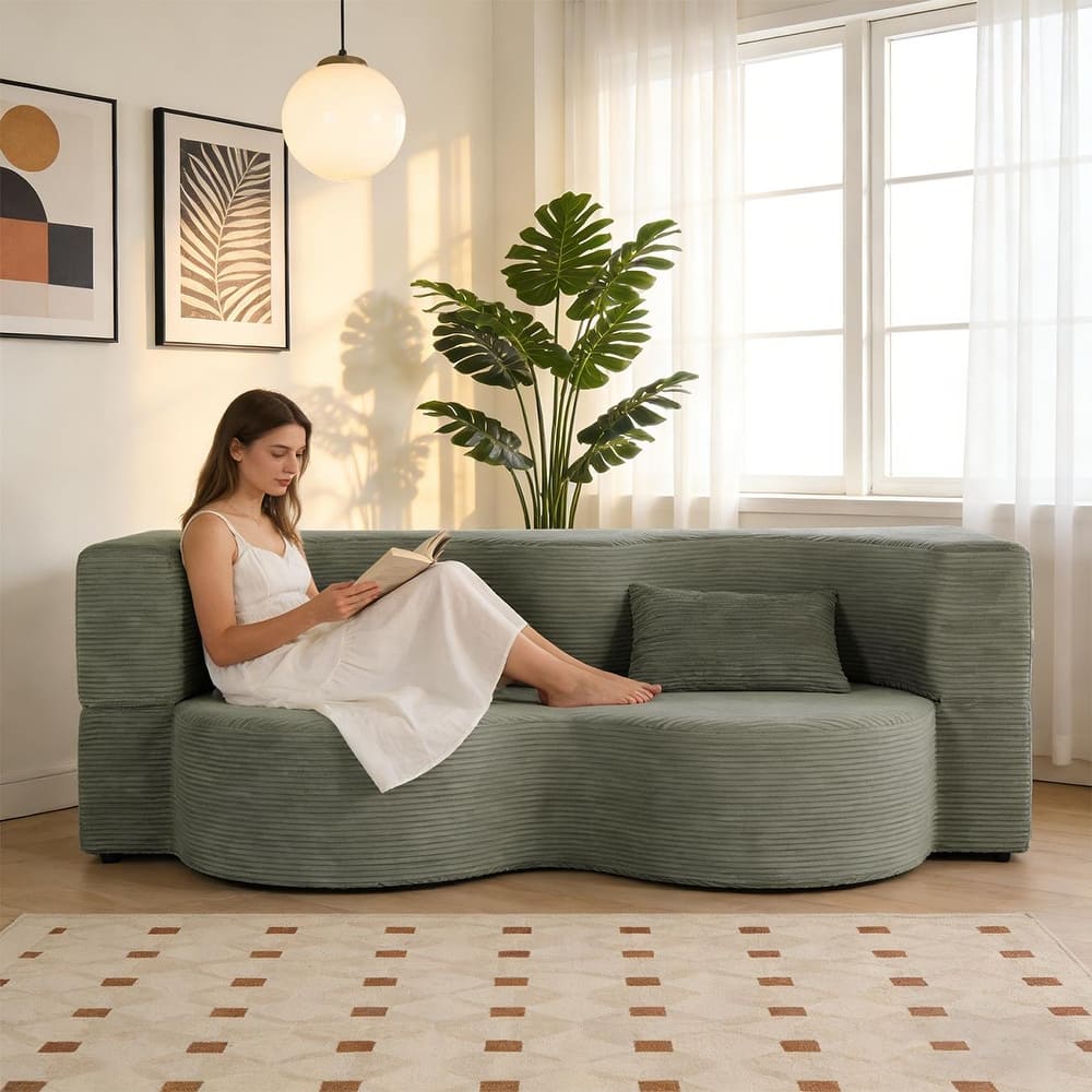 75 Inch Memory Foam 2-in-1 Foldable Sleeper Sofa Bed w/ 2 Pillows for Living Room