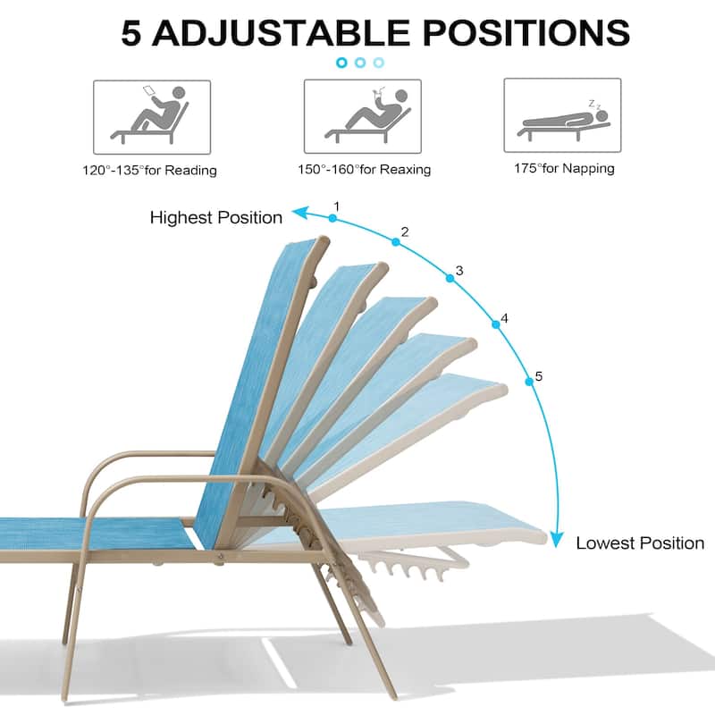 Crestlive Products Outdoor Aluminum Chaise Lounge Chair with Adjustable Backrest