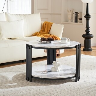 Round Coffee Table with Sturdy Metal Legs and Storage Open Shelf - Bed ...