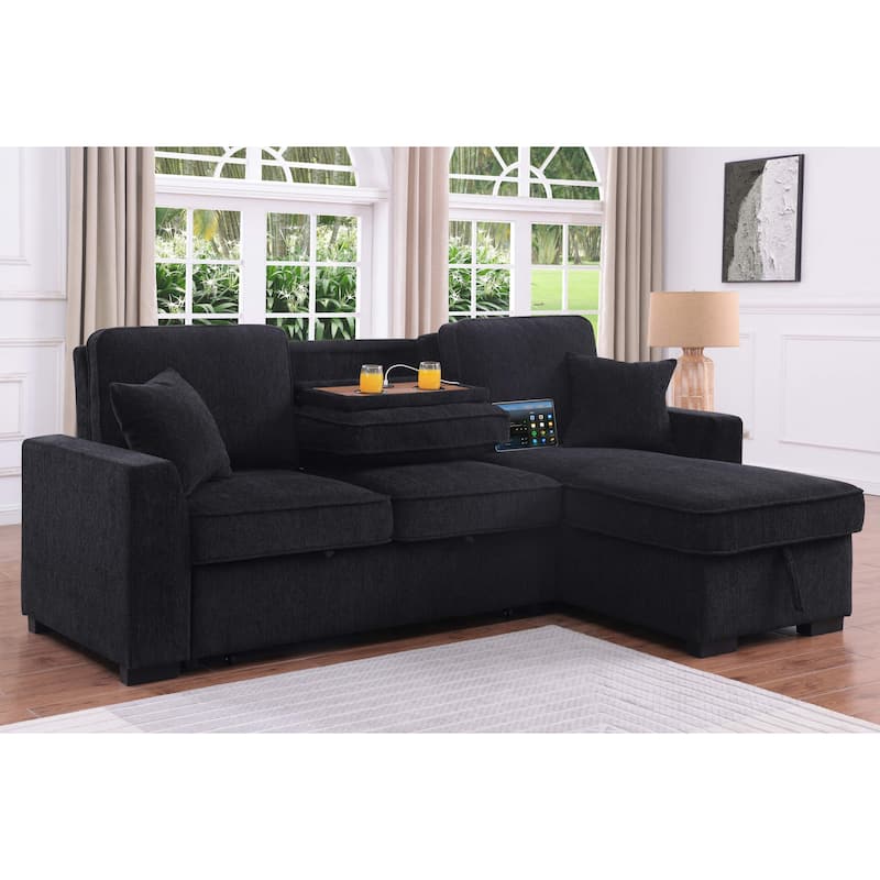 Chenille Reversible Sectional Sofa Convertible Pull Out Couch Bed