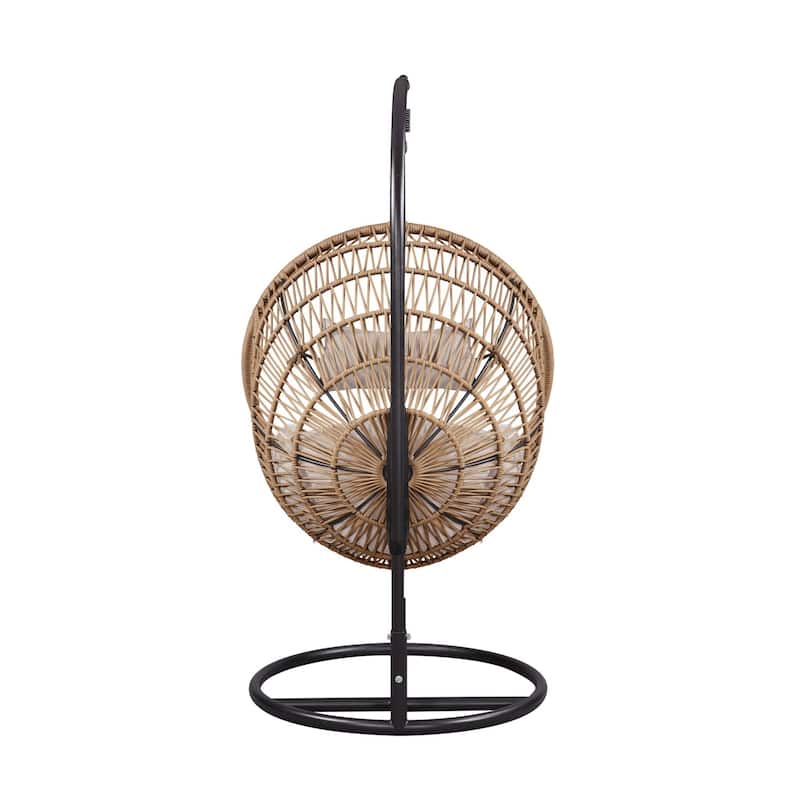 Outdoor Hanging Basket Egg Swing Chair with Steel Stand, Beige Cushion