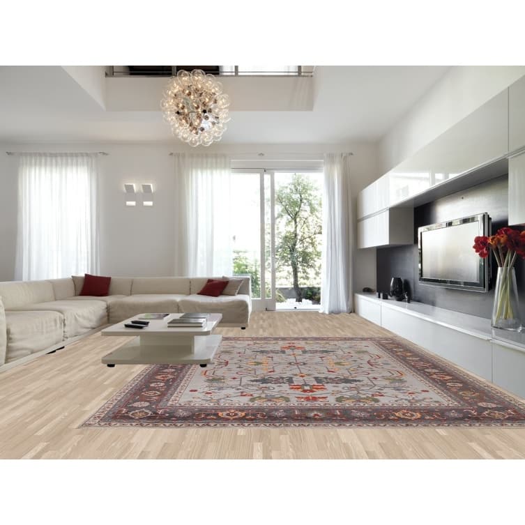 Gray Oushak Large Oriental Rug Hand-Knotted Wool Carpet - 11'10"x 14'10"