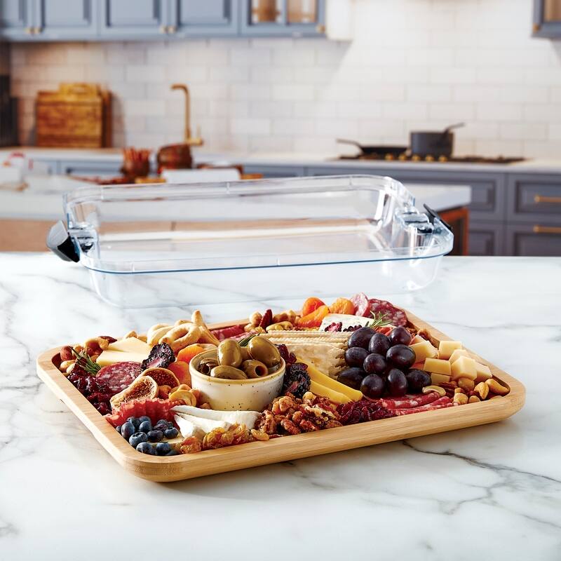 Farberware Build-a-Board Charcuterie Board with Lid, 11x14 Inch, Bamboo-Black