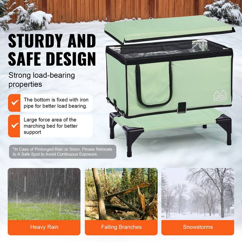 Elevated Heated Cat House, Cuboid Kitty Shelter with Adjustable Temperature and Timer for Winter to Stay Warm and Cozy