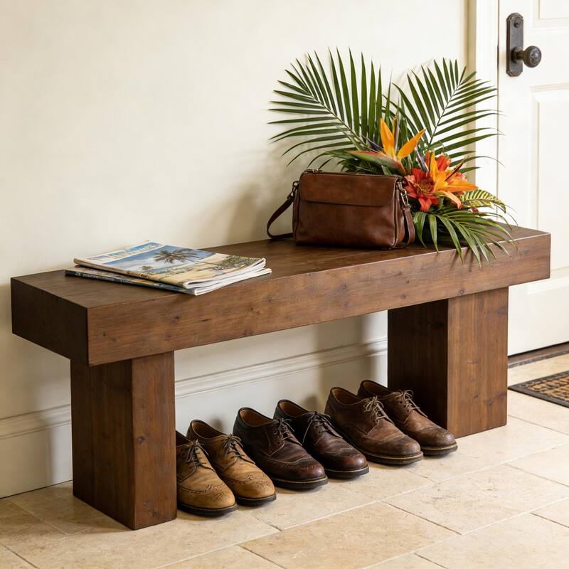 63" Solid Wood Entryway Bench, Extra Long Bed End Bench Dining Bench for Kitchen, Living Room, Bedroom