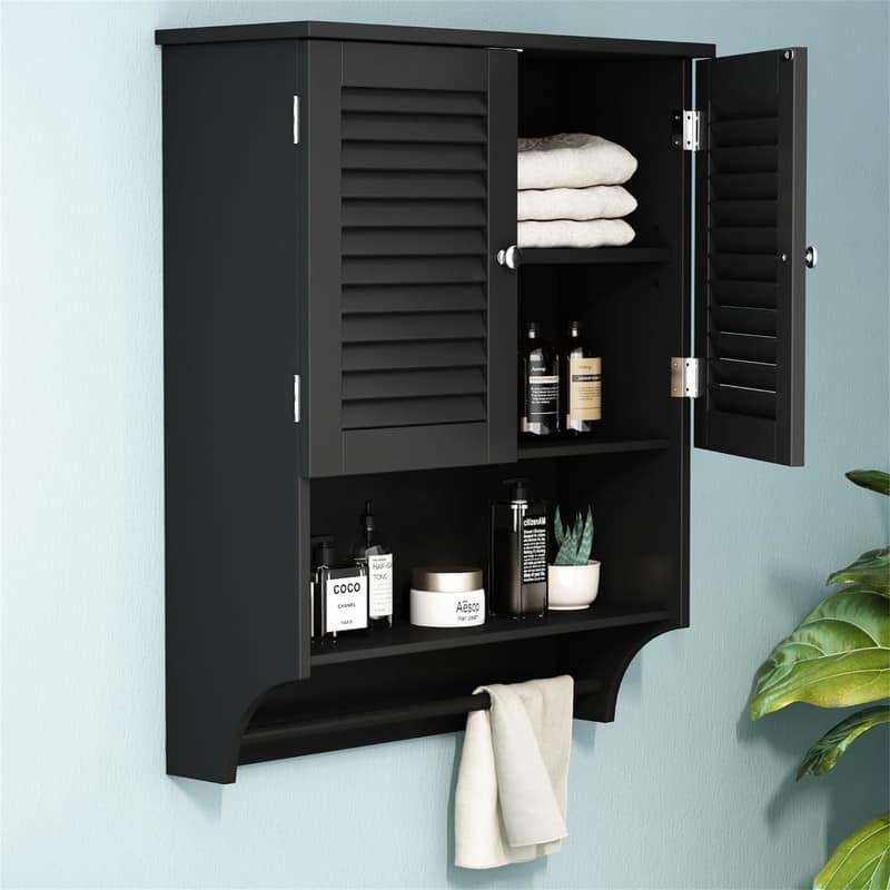 Medicine Cabinet with Towels Bar - 8.9"D x 23.6"W x 29.3"H - Black