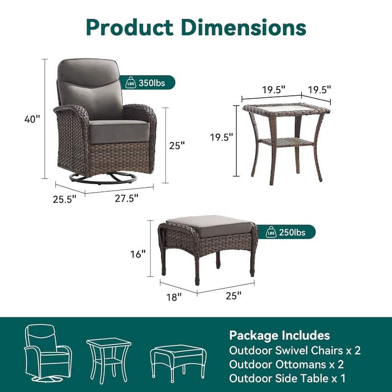 Pocassy Outdoor Sofa Swivel Chair and Ottman with Coffee Table