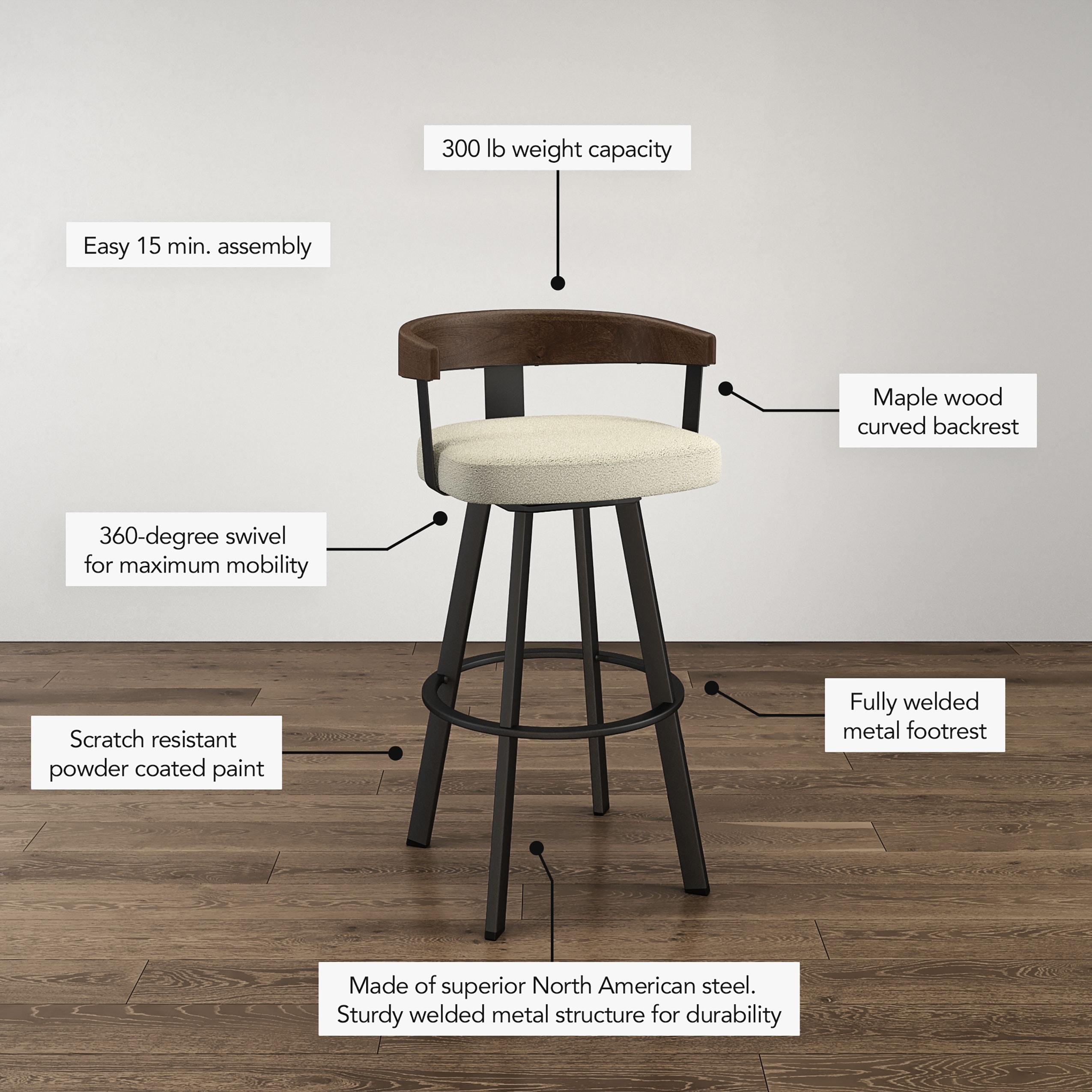 Amisco Lars Swivel Counter & Bar Stool - Modern Design