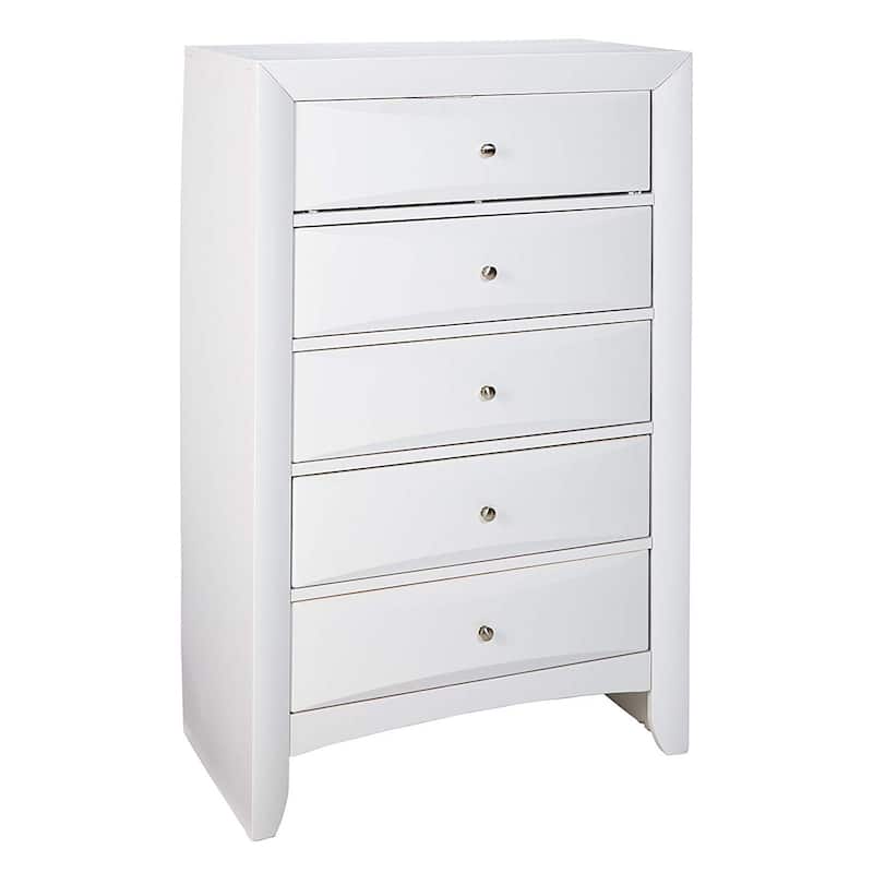Spacious Wooden Chest with Beveled Drawer Fronts, White