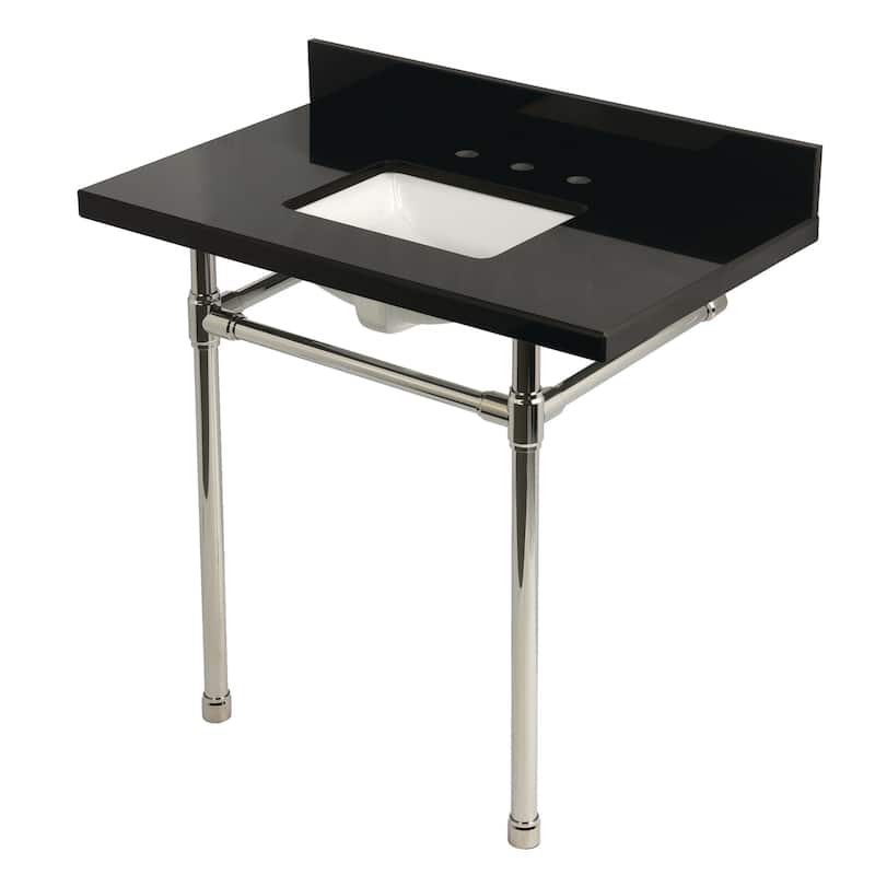 Kingston Brass KVPK36K8SQ.ST Dreyfuss 36" Rectangular Granite, - Black Granite / Polished Nickel