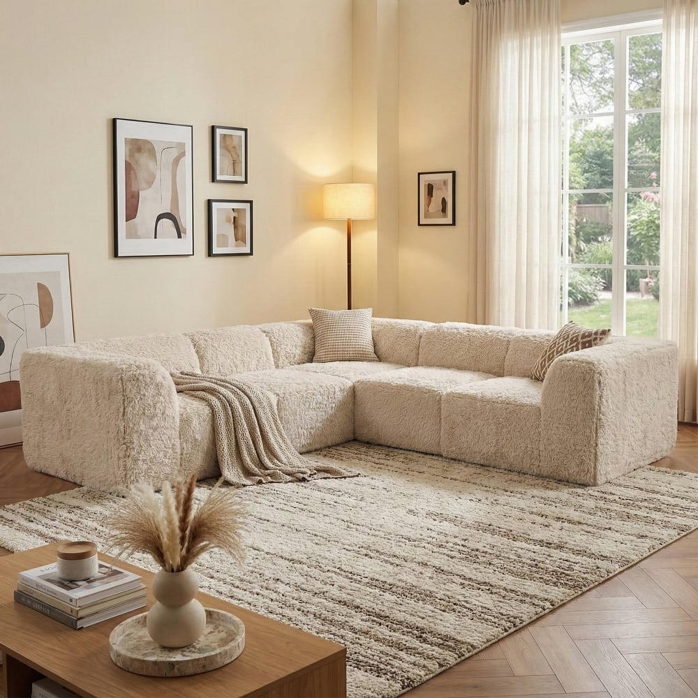 Furniture of America Ylena Modern 5-Piece Faux Fur Foam Modular Compressed Sectional Sofa