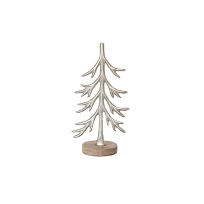 Cast Aluminum Tree with Mango Wood Base - 5.0"L x 3.25"W x 10.25"H