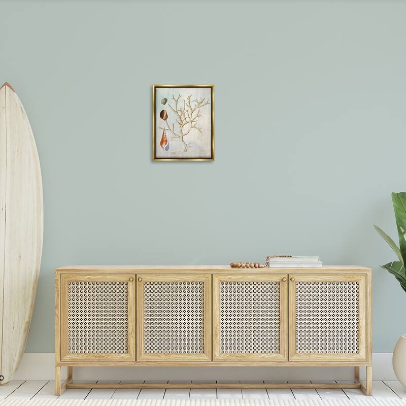 Stupell Seashells and Coral Branch Framed Floater Canvas Wall Art Design By Susan Arnot