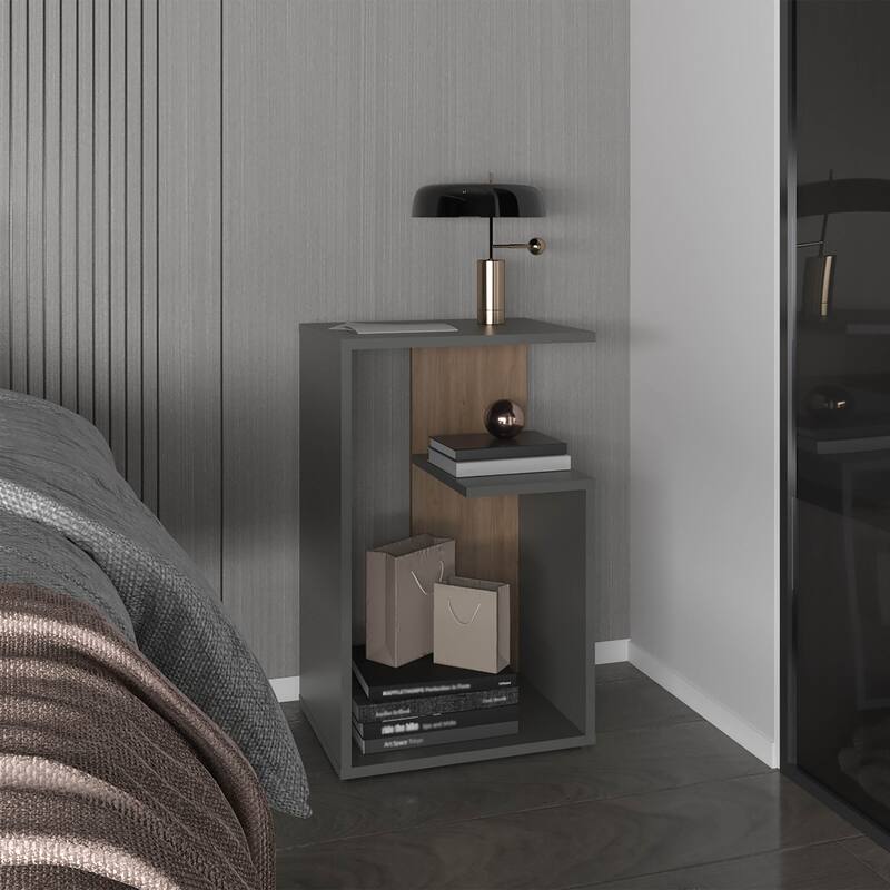 Side Table 25" H, 1 Shelf with durable engineered wood construction,easy to assemble - Matte Gray