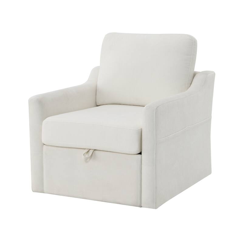 Chenille Swivel Accent Chair with USB/Type-C Charging, Book Pocket, and 360° Rotation