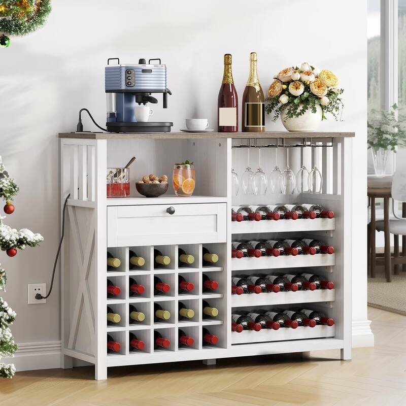 Moasis Wine Bar Cabinet with LED Light and Power Outlet
