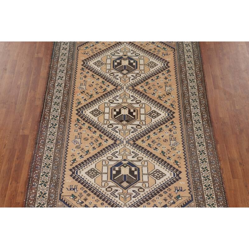 Tribal Geometric Bakhtiari Persian Vintage Rug Handmade Wool Carpet - 5'3" x 9'10"