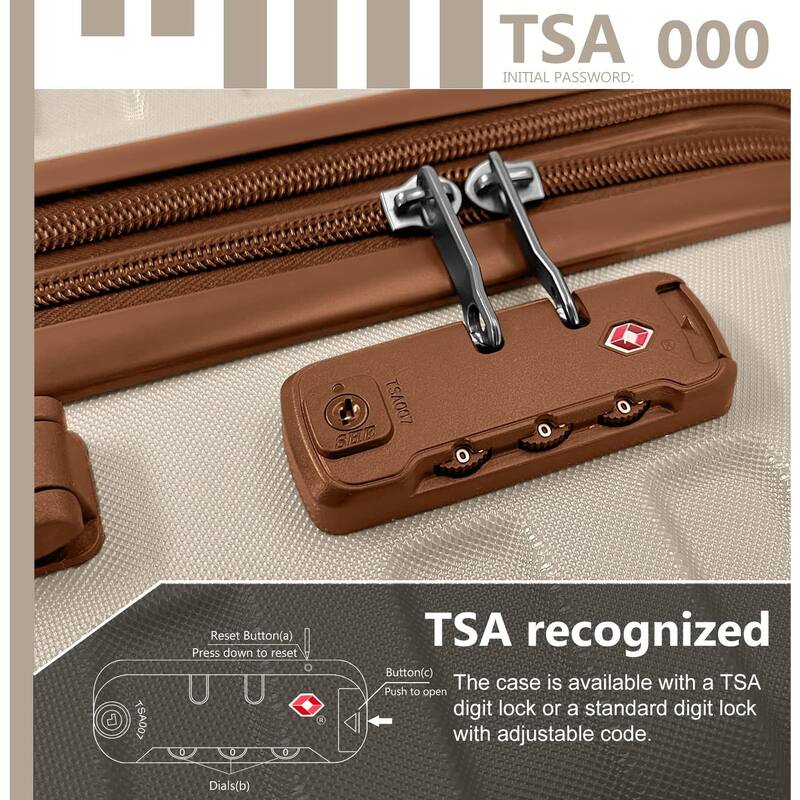 6-Piece Modern Hardshell Expandable Luggage with Travel Bag, Spinner Wheels and TSA Lock, for Boarding Travel, Cream+Brown