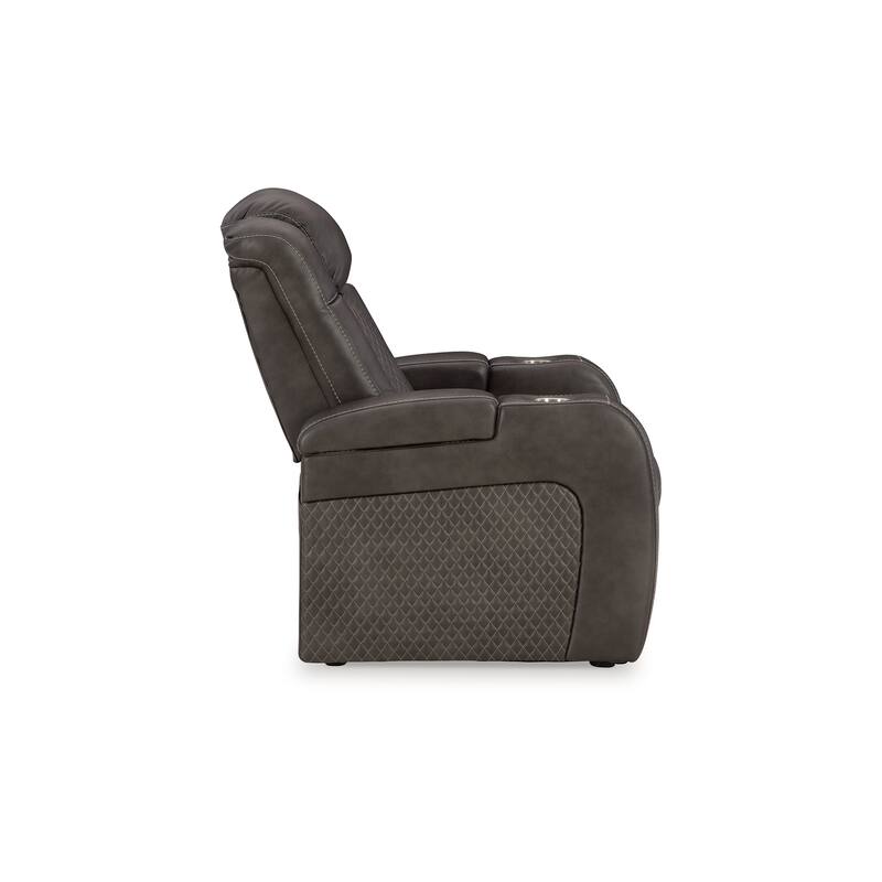 Fynne LED Power Recliner Chair, Cupholder, USB Port, Gray Faux Leather