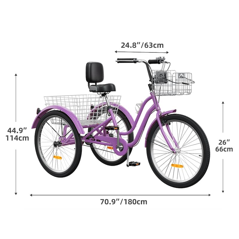 Moasis 26" Adult Tricycle 3 Wheel Bikes 1 Speed Trike Low Step Through Cruiser Bike