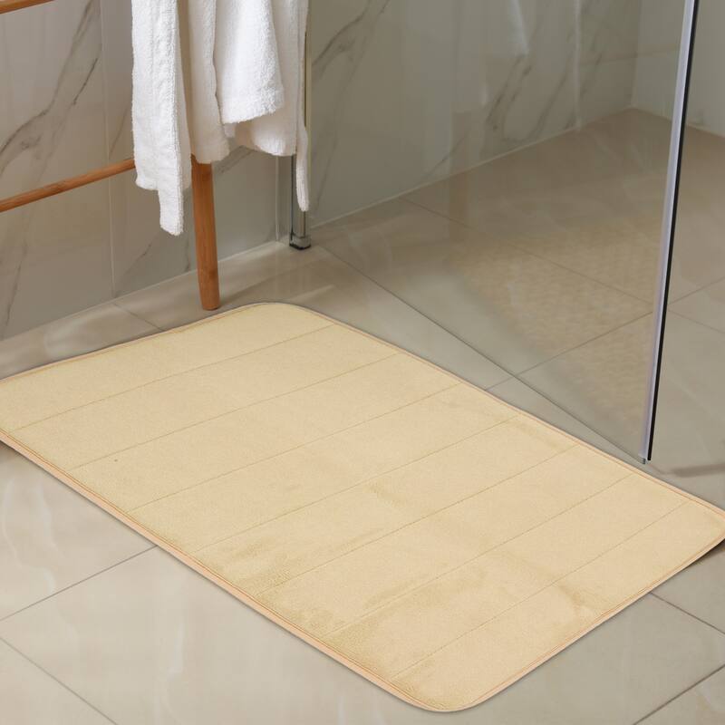 2 Pcs Memory Foam Bathroom Mat Non Slip Soft Bath Mats Rugs, Machine Washable - Beige - 23.62"x 15.75", 31.50"x 19.69"