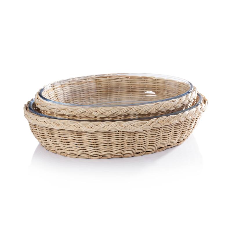 The Palmier Oval Pyrex in Rattan Basket