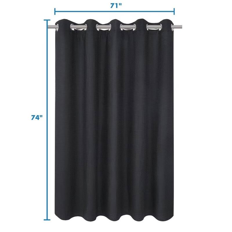 No Hook Cotton Blend Waffle Shower Curtain with Snap-in Liner