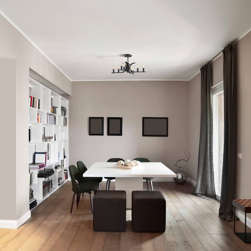 Skye 22.75 in. 8-Light Matte Black Minimalist Semi Flush Mount with Bare Bulbs for Dining Rooms - 11.25