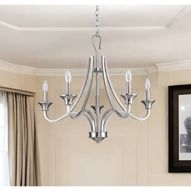 HomeRoots Silver Candle Style Five Light Metal Dimmable Chandelier - 28' X '25' X '28 - 28' X '25' X '28