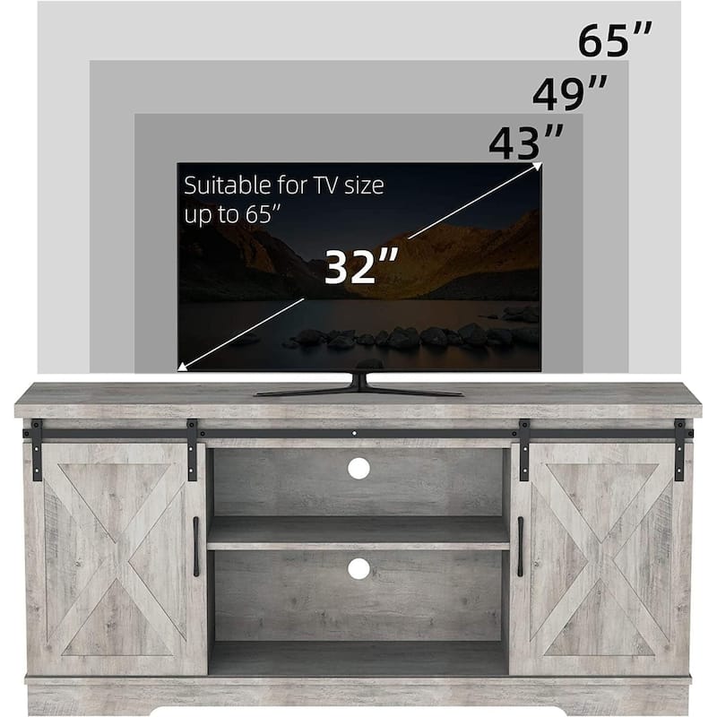 Farmhouse TV Stand for 65 Inch TVs, with Sliding Barn Doors